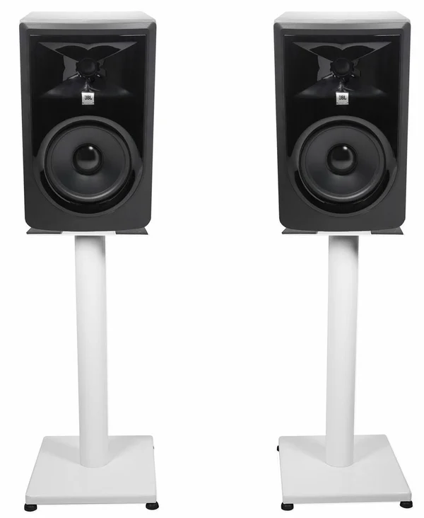 (2) JBL 306P MKII 6x22 Powered Studio Monitor Monitoring Speakers+White 21x22 Stands