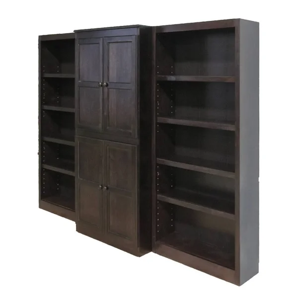 15 Shelf Bookcase Wall with Doors - 72 inch Tall, Espresso Finish - Concepts in Wood WKT3072-E