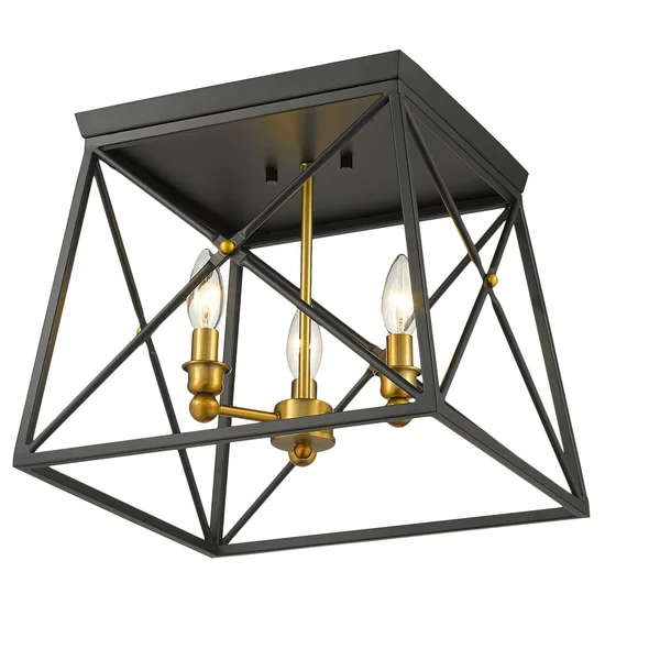 Z-Lite-447F14-MB-OBR-Trestle - 3 Light Flush Mount Matte Black/Olde