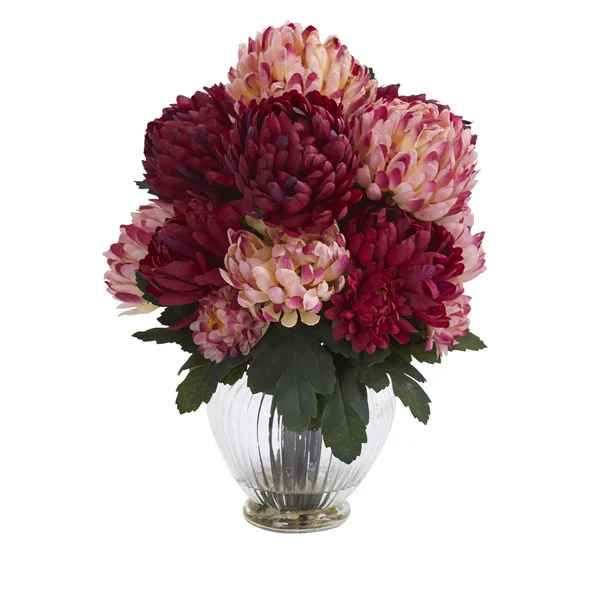 Nearly Natural Mum Artificial Arrangement in Vase - Yellow