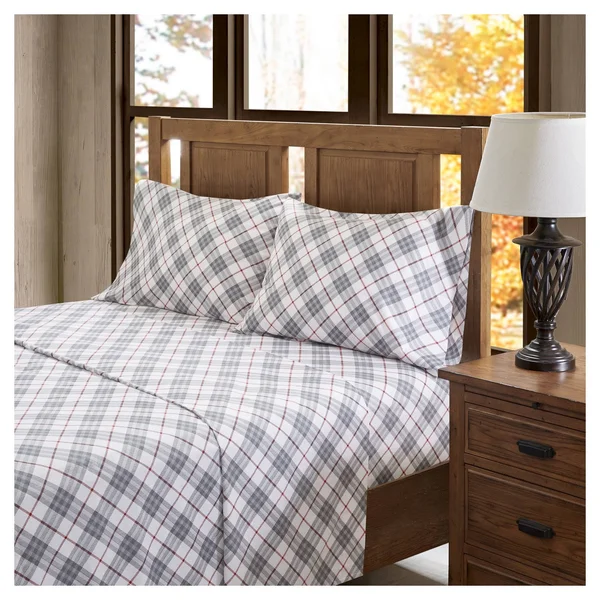True North by Sleep Philosophy Cozy Flannel Sheet Set - Red Plaid - King