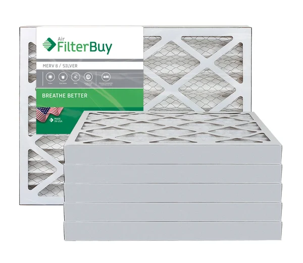 AFB Silver MERV 8 12x12x2 Pleated AC Furnace Air Filter. Pack of 6 Filters. 100% produced in The USA.