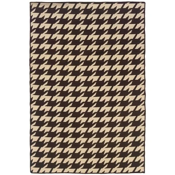 Riverbay Furniture 5' x 8' Hand Woven Houndstooth Wool Rug in Brown