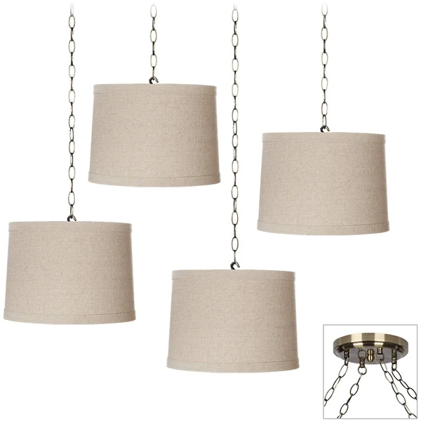Natural Linen 4-Light Antique Brass Multi Light Pendant