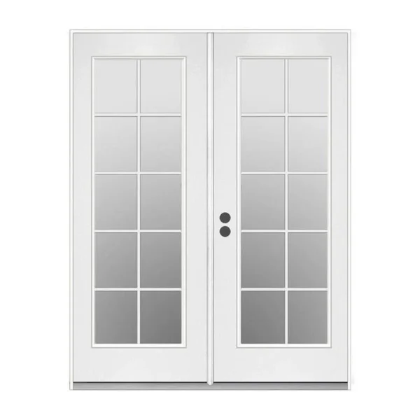 JELD-WEN 72-in x 80-in External Grilles Primed Steel Right-Hand Inswing Double Door French Patio Door in Off-White, JW2059-0190