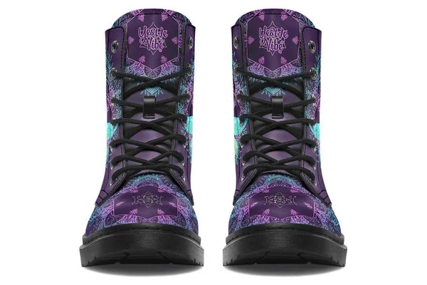 Dragonfly Mandala Boots - Purple and Blue Boots, YesWeVibe Men's Boots, Black Sole, US 13, EU48