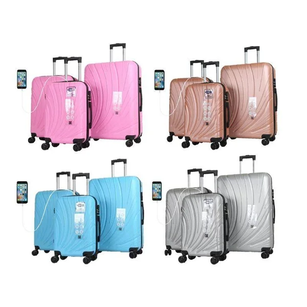 Mirage Shell 3 Piece Luggage Suitcase Set with USB Port Pink 20-24-28