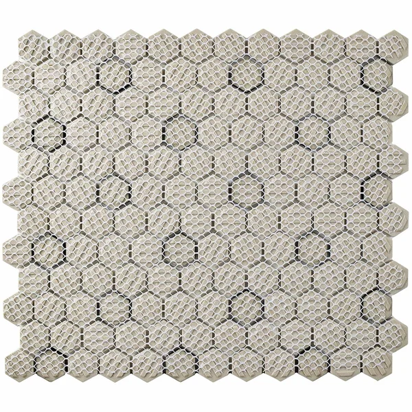 SomerTile Victorian Hex Porcelain Floor and Wall Tile, Matte White/Black Dot - 10 pack