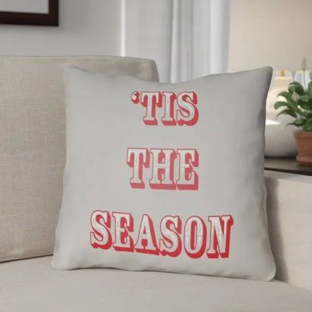 The Holiday Aisle TIS The Season Indoor/Outdoor Throw Pillow Size: 20x22 H x 20x22 W x 4x22 D, Color: Gray, Red