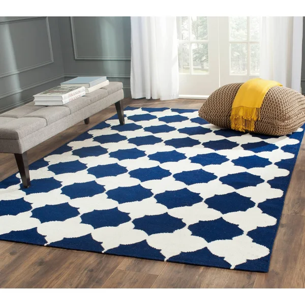 Safavieh 3& x 5& Dhurries DHU624D Navy - Ivory Rug