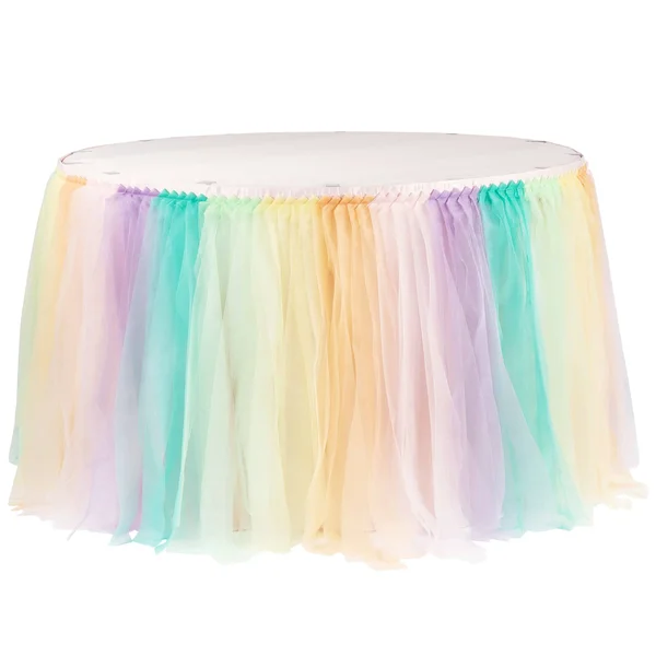 Tulle Tutu Table Skirt in Pastel Rainbow Size: 14 ft - Wedding, Event, Wholesale by CV Linens