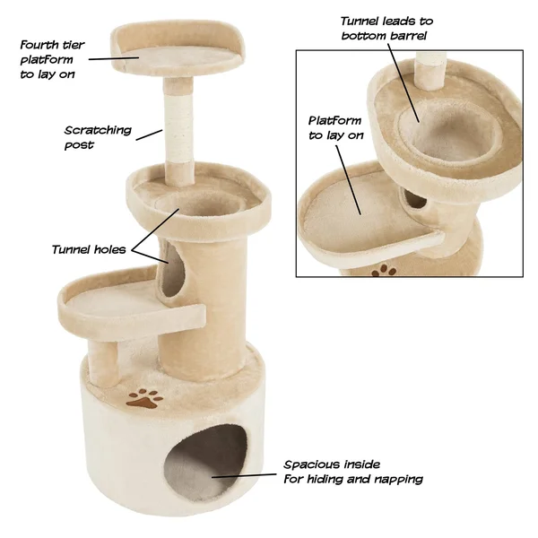 Petmaker 4-Tier 43x22 Cat Tree Condo with Tunnel