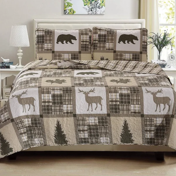 Great Bay Home Stonehurst Lodge Reversible Quilt Set Full - Queen Chocolate, Green