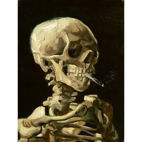 Easy Art Prints Vincent Van Gogh's 'Skull with Burning Cigarette' Premium Canvas Art - 24 x 18 - Brazilian Barnwood Frame - Clas