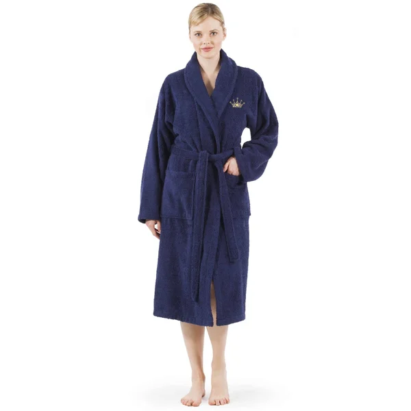 Linum Home Terry Embroidered Bathrobe - Size S/M - Navy at Nordstrom Rack