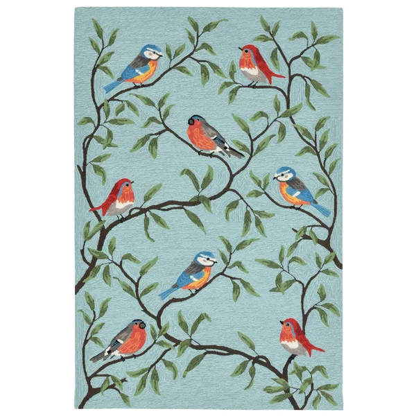 Liora Manne Ravella Birds on Branches Indoor/Outdoor Rug Blue 42 inchx66 inch