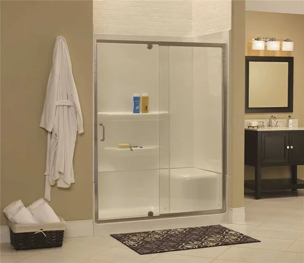 Foremost Cove Frameless Pivot Door and PANEL, 1/4 in. Clear Glass, 54-60 in. W. x 69 in. H., Silver - CVDP6069-CL-SV