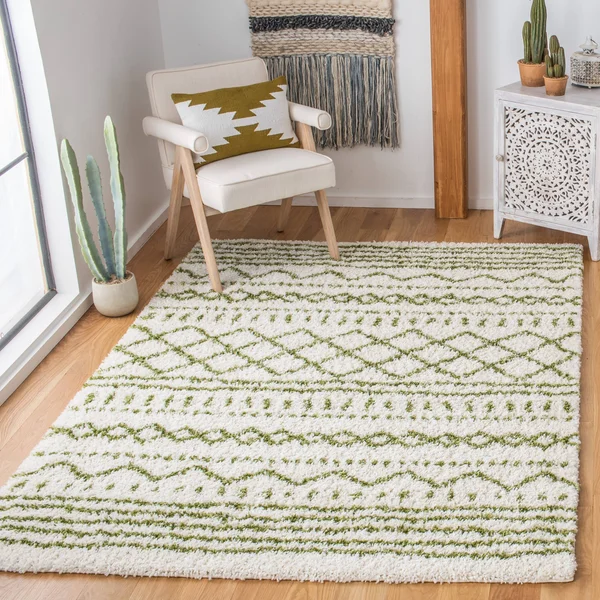 Safavieh Arizona Shag Rug Collection ASG741Y - Ivory - Green - 8& x 10&