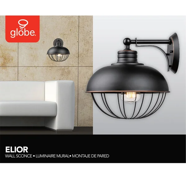 Globe Electric Elior 1-Light Oil Rubbed Bronze Caged Wall Sconce, 65413