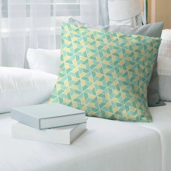 Two Color Trapezoids Throw Pillow - 20 x 20 - Green & Yellow - Synthetic Fiber