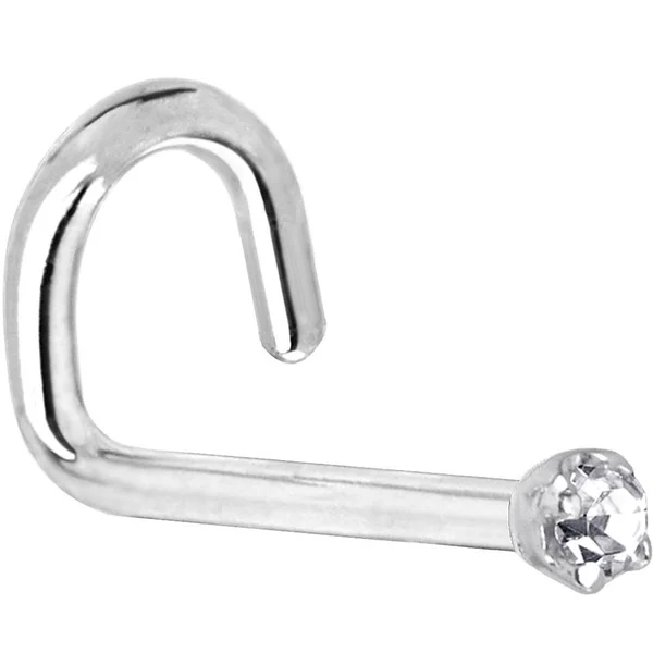 Body Candy Solid 14K White Gold 1.5mm (0.015 cttw) Genuine Diamond Left Nose Stud Screw 18 Gauge 1/4x22