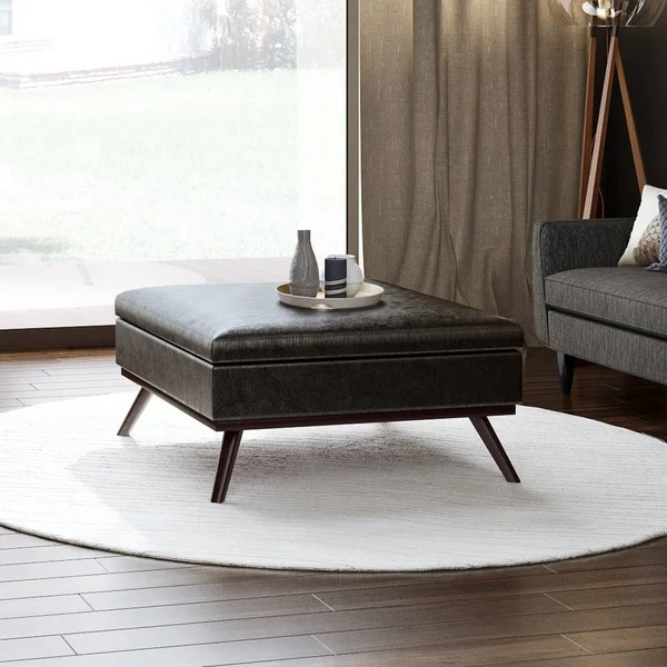 36x22 Ethan Coffee Table Storage Ottoman Midnight Black - Wyndenhall