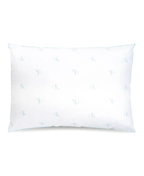 Calvin Klein Monogram Logo Extra Firm Support Cotton Pillow, Standard/Queen - White