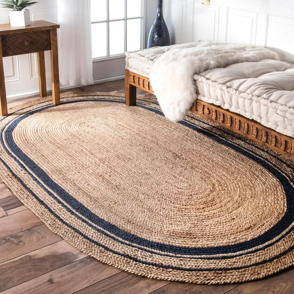 nuLOOM Rikki Braided Border Jute Navy 10 ft. x 14 ft. Area Rug - Blue