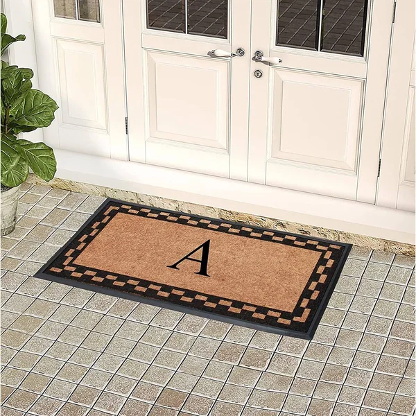 A1hc Rubber and Coir Heavy Duty Non-Slip Durable Monogrammed Q Doormat 24 inchx48 inch, Black/Beige, Size: 24 inch x 48 inch