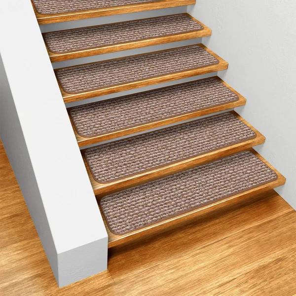 Set of 12 Skid-Resistant Carpet Stair Treads - Praline Brown - 8 in. x 30 in.