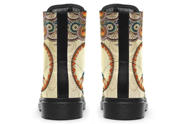Tan Peace Mandala Boots, Peace Sign Boots, YesWeVibe Women's Boots, Black Sole, US 8, EU39.5