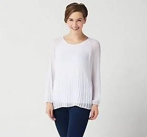 Laurie Felt Pleated Chiffon Top - Size Medium, Navy