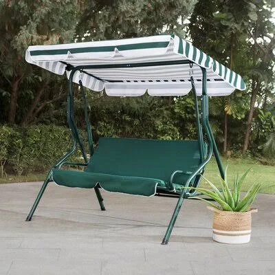 Sunjoy Green and White Covered 3-Seat Swing with Tilt Canopy Longshore Tides