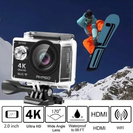 Akaso Ek7000 4K WiFi Sports Action Camera Ultra HD Waterproof DV Camcorder 12MP 170 Degree Wide Angle Sage(Black)