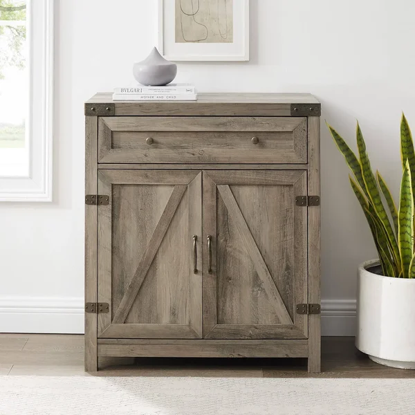 The Gray Barn 30-Inch Rustic Barn Door Accent Cabinet (Grey Wash)