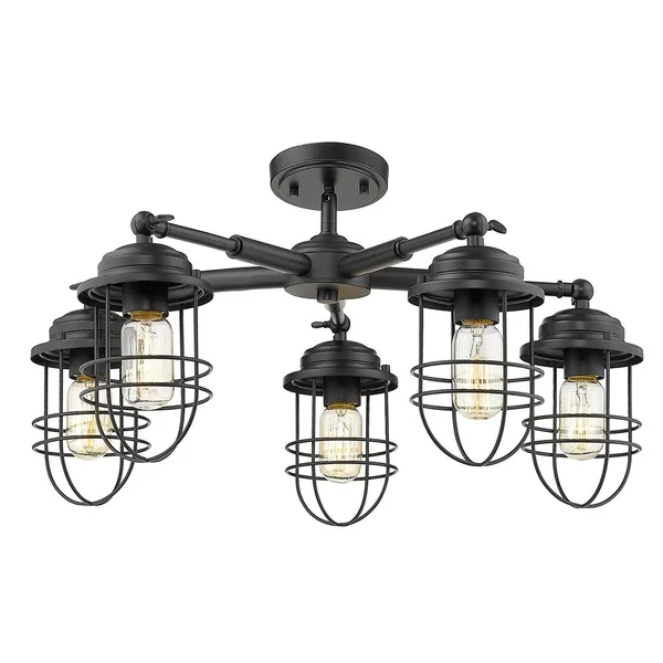 Golden Lighting 9808-5SF Blk Seaport - 5 Light Semi-Flush Mount Black