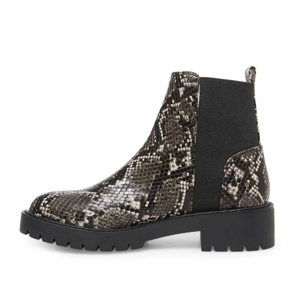 Steve Madden - Gliding Lug Chelsea Booties, Grey Snake - 7.5