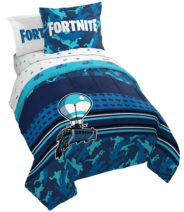 Fortnite Battle Bus Full Bed Set, Blue