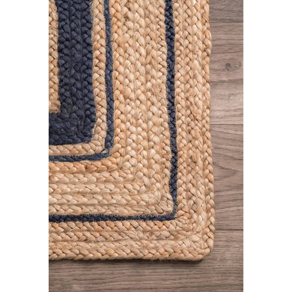 nuLOOM Rikki Braided Border Jute Navy 10 ft. x 14 ft. Area Rug - Blue
