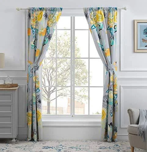 Greenland Home Watercolor Dream Curtain Panel Pair, 84-Inch L, Gray