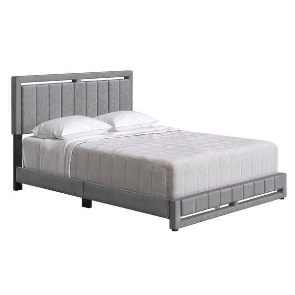 King Sloan Vertical Stitched Upholstered Platform Bed Gray Linen - Eco Dream