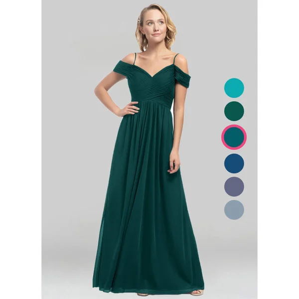 Azazie A-Line/Princess V-Neck Floor-Length Mesh Bridesmaid Dresses - Peacock
