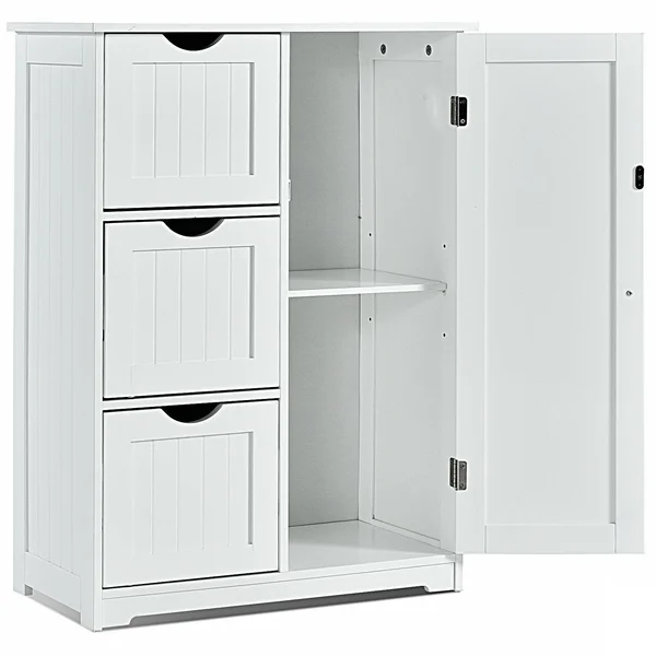 Bathroom Floor Cabinet Side Storage Cabinet with 3 Drawers and 1 Cupboard - 24x22 x 12x22 x 32x22(L x W x H) - Grey