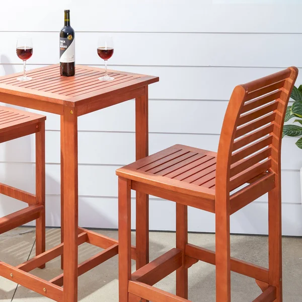 3-Piece Brown Natural Wood Finish Outdoor Patio Furniture Bar Set 49x22