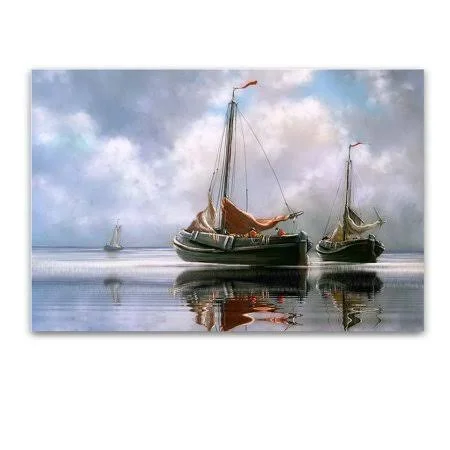 Startonight Tempered Acrylic Glass Wall Art - Fishing Boats - Ocean Landscape Theme Artwork 24 inch x 36 inch, Size: Medium, Blue