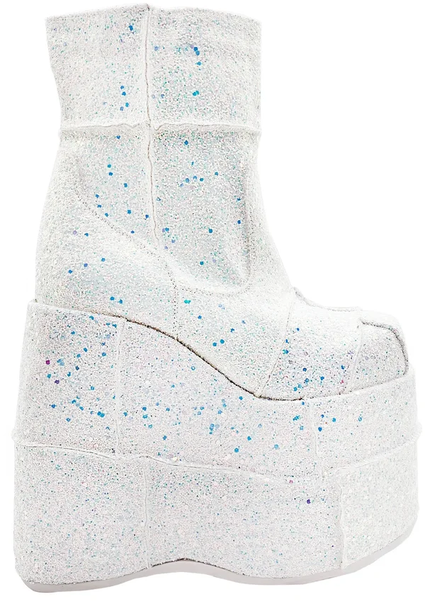 STACK-201G - Men's GOGO Platform Wedge Glitters Ankle Boots, White Size : 7 - FUNkyPair.com