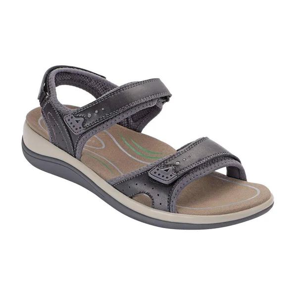 OrthoFeet Women's Malibu Walking Sandal, Black Synthetic Leather