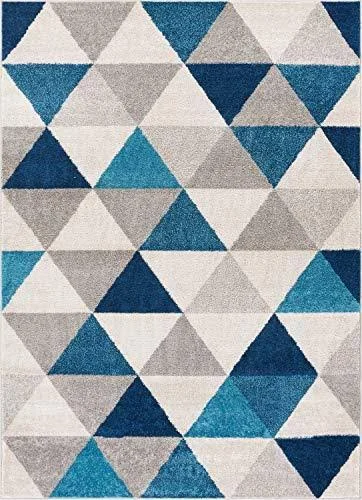 Well Woven Isometry Blue & Grey Modern Geometric Triangle Pattern 7&10x22 x 9&10x22 Area Rug Soft Shed Free Easy to Clean St