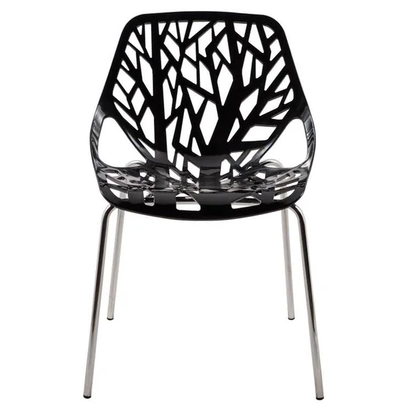 LeisureMod Modern Asbury Dining Chair with Chromed Legs, Black, Set of 2