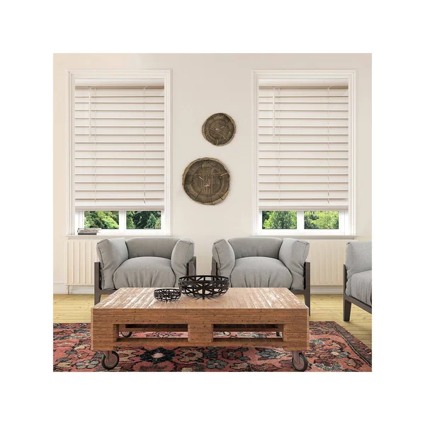 Custom Cut to Order Cordless 48-in. Faux Wood Blinds - White, 61x22 Wide